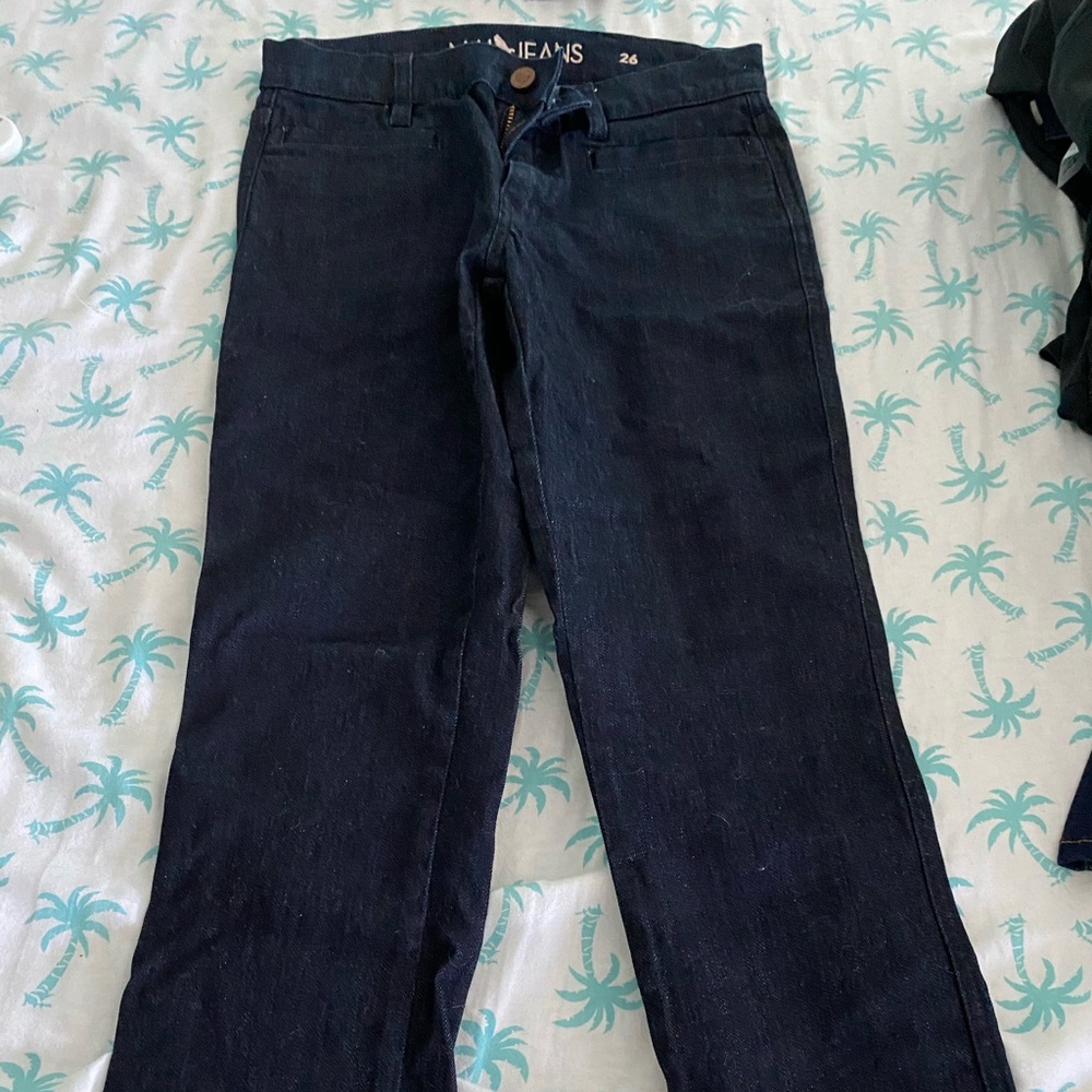 Straight legged blue jeans